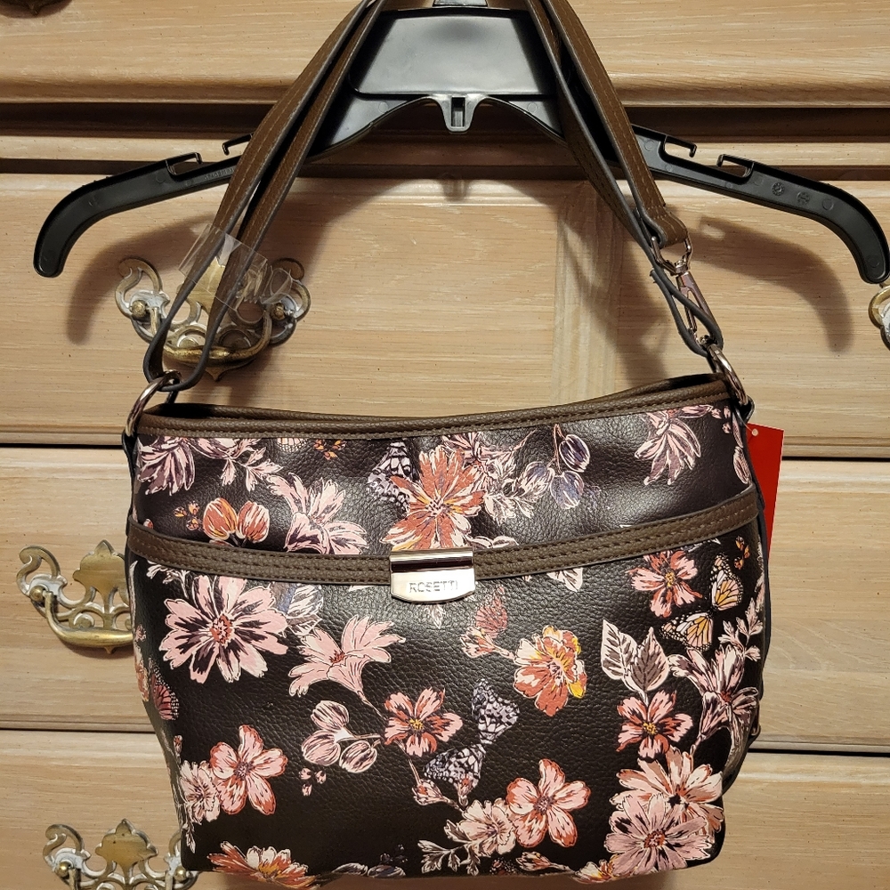 Rosetti Brown Purse w/ pink flowers & butterflies